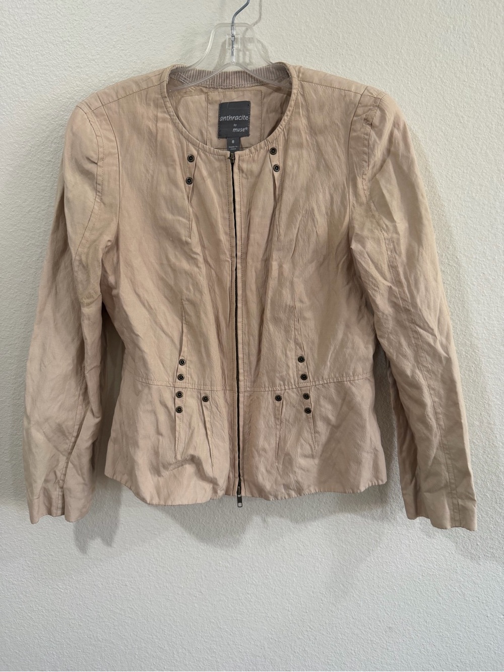 Anthracite by Muse tan  leopard lined Lightweight Zip-Front Women's 8